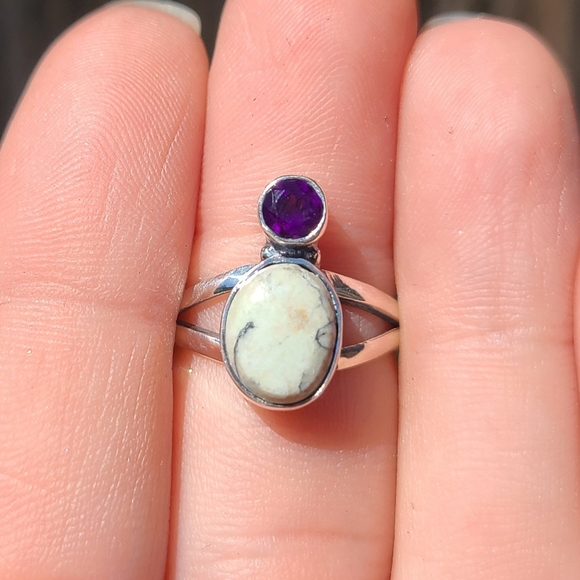 Authentic White Buffalo Turquoise - Nevada & Black Onyx 925 Ring - Picture 4 of 9